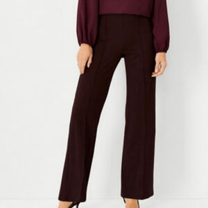 Ann Taylor Bold High Rise Dressy Pants dark red black micro plaid women's size 8
